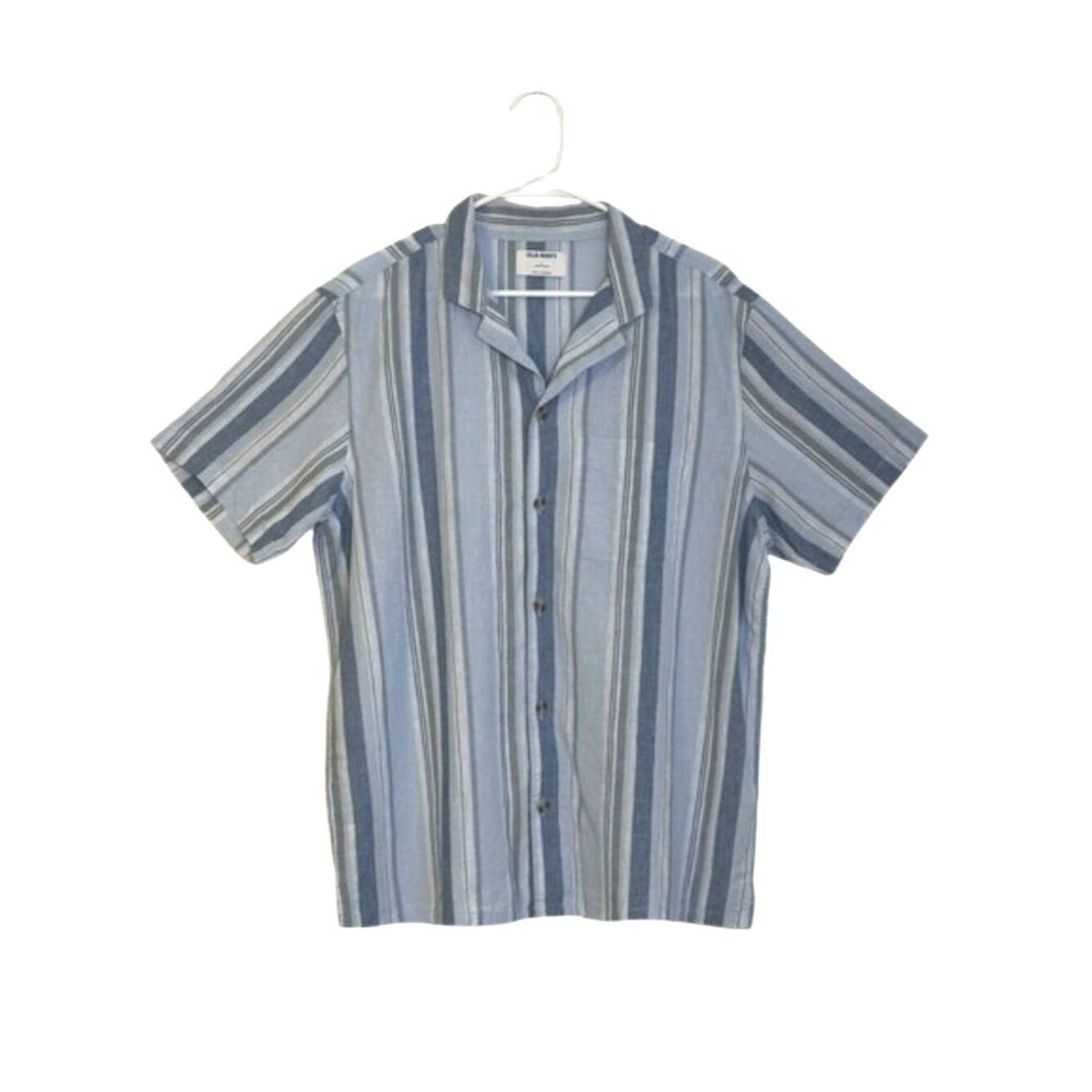 Old Navy Short Sleeve Linen Camp Shirt Mens L Striped Beach Relaxed Vacation